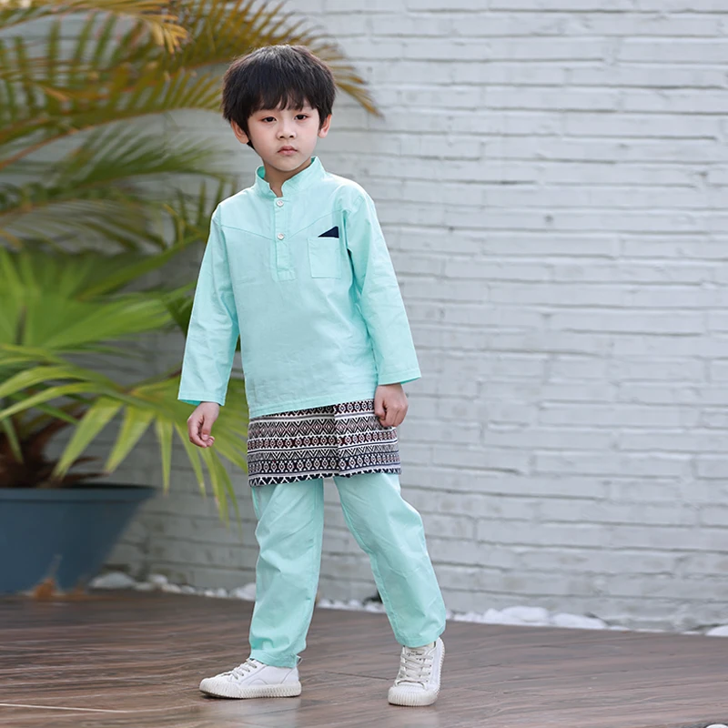 Fashionable Designer Boy Long Sleeve Outfits Sets Kids Sets Clothes Boys Muslim Clothing Baju Melayu