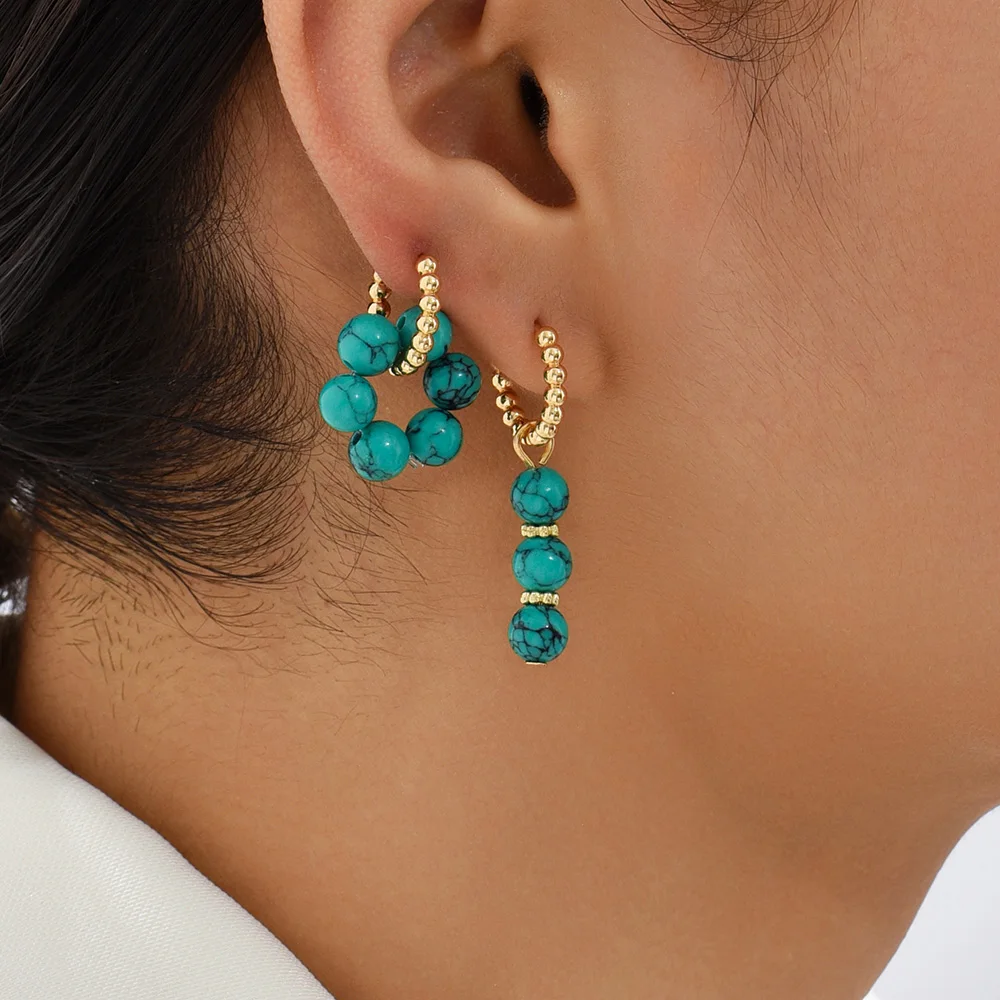 Bohemian Handmade Natural Stone Beads Hoop Earrings for Women Golden Color Stainless Steel Circle Huggie Hoops Jewelry Bijoux