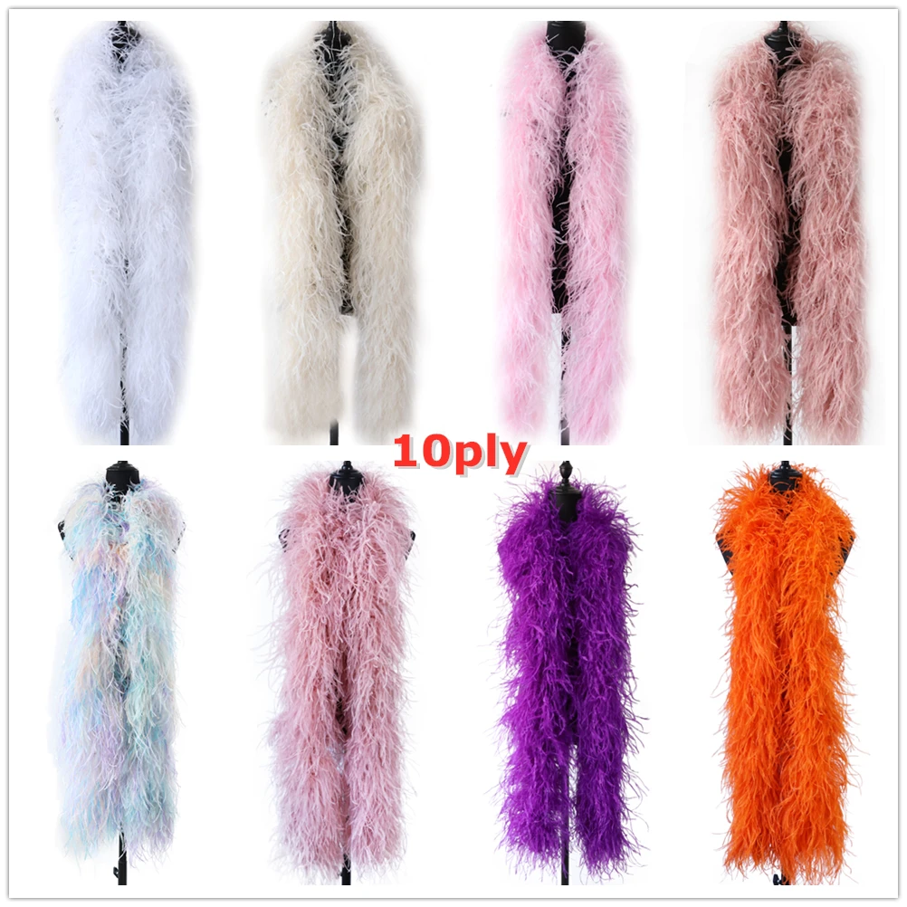 2 Meter Natural Ostrich Feathers Boas on Ribbon Dyed Fluffy High quality Feather Scarf Carnival Shawl Clothes Decor for Crafts