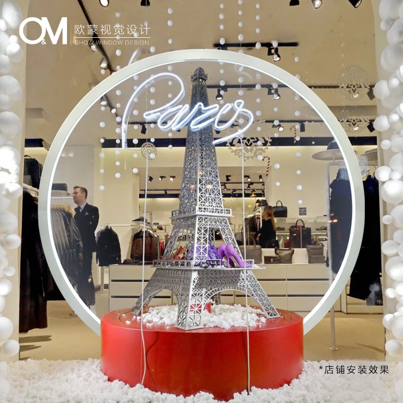 O&M Display Design Glowing Circle Bay Window Christmas Decorations Shop Window Decoration Supplies Window Displays