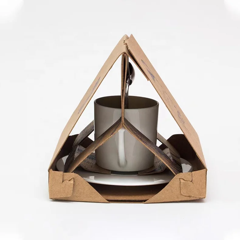 Box printing kraft paper mug cappuccino afternoon porcelain ceramic coffee cup set box with spoon