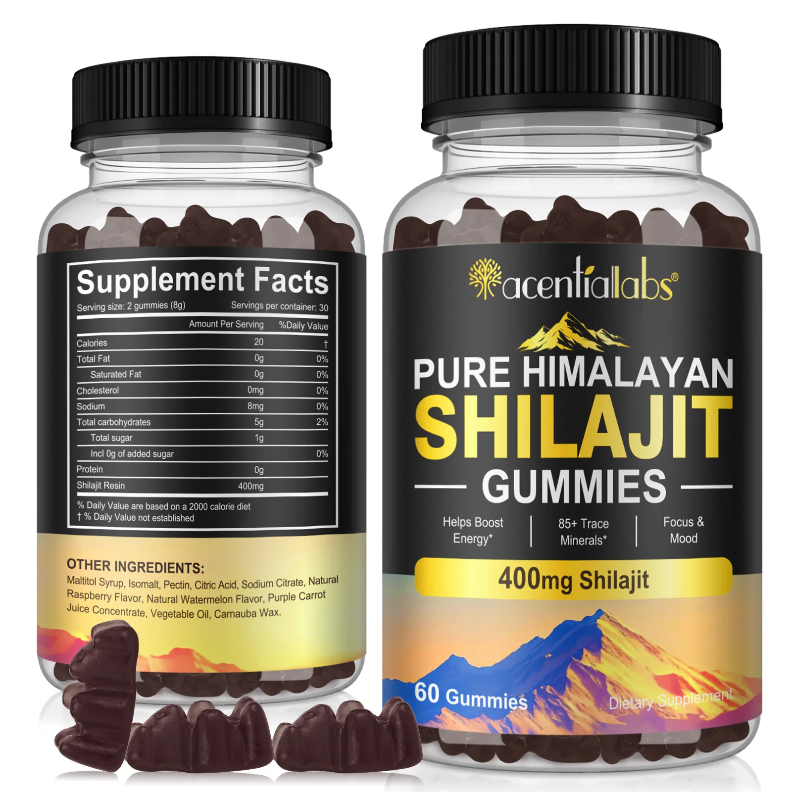 Acentiallabs antioxidant helps boost energy immune health 400mg gummies shilajit pure himalayan shilajit gummies