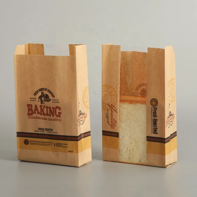 Wholesale Bread Greaseproof Paper French Baguette Bread Loaf Packaging Sharp V Bottom Flat Brown Kraft Paper Bags with Window