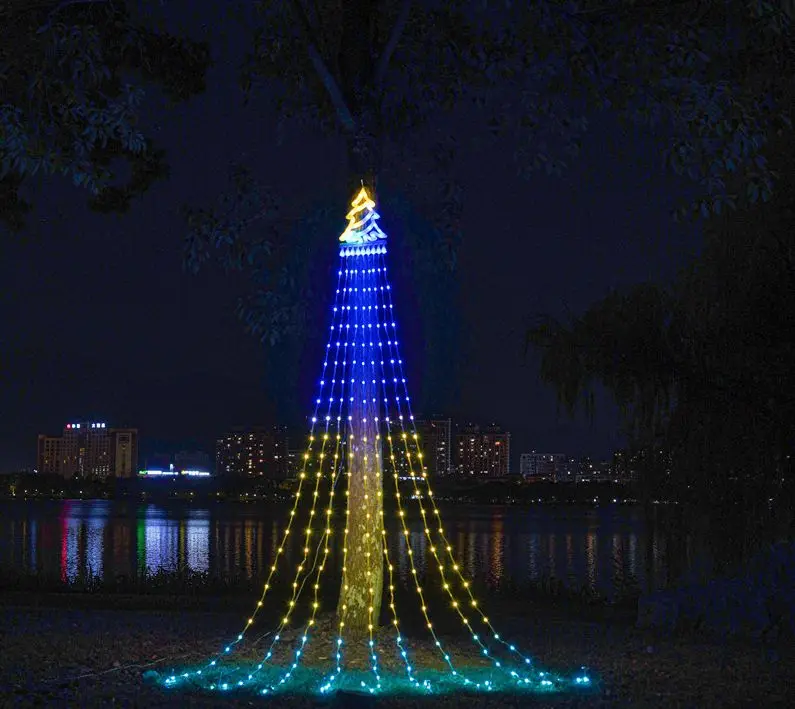 8 Modes Party Wedding outdoor Decorations 350lkn christmas Tree Curtain Waterfall Star Shape Fairy String Light
