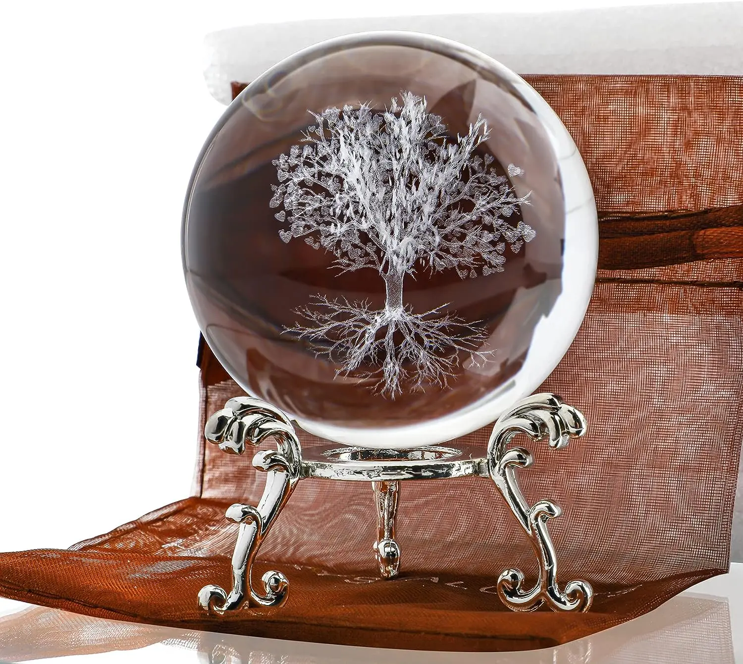 70mm Tree of Life Crystal Ball with Stand Decorative Paperweight Home Decoration Red Box Zhejiang Folk Art Glass Ornament H&D