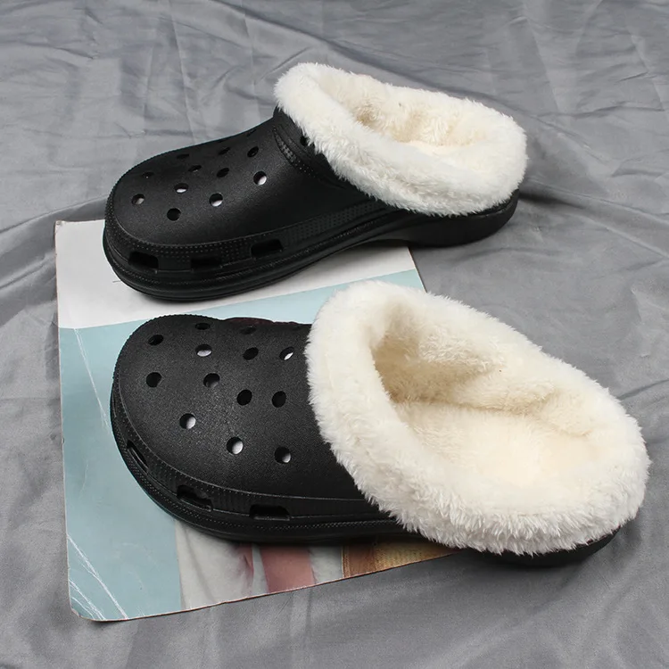 Morden Style Winter Furry Men Garden Shoes Girls Women Nurses Warm Fur Clogs Heeled Sandals
