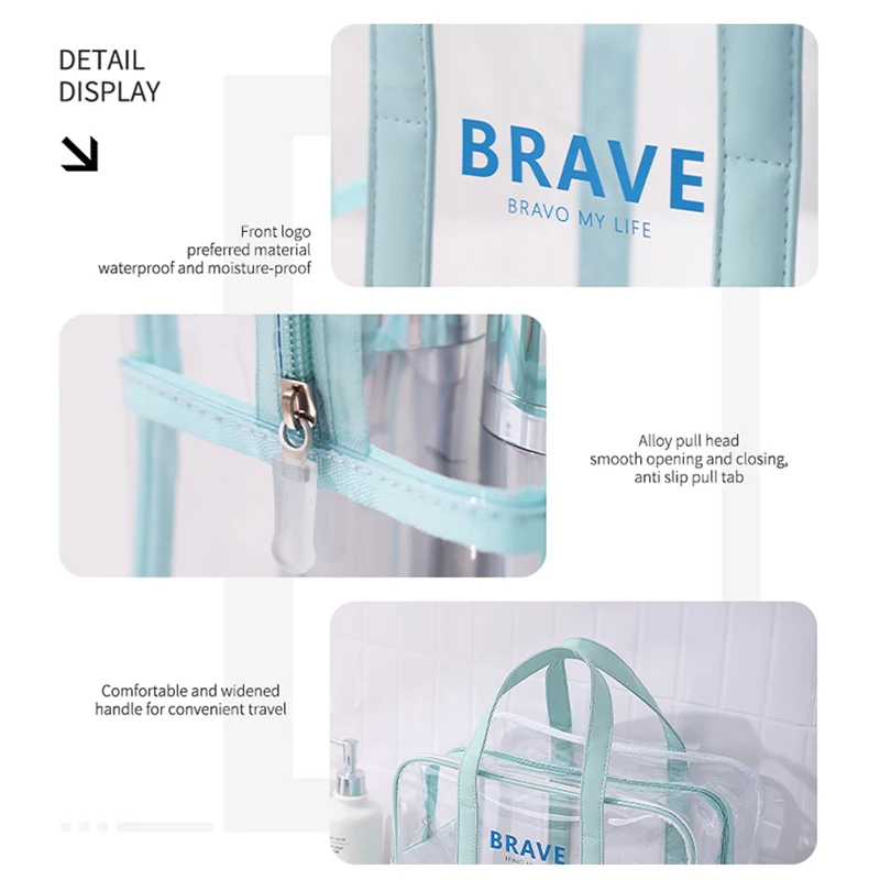 Customization transparent tote bag pvc cosmetic bag clear traveling toiletry bag with shoe compartment