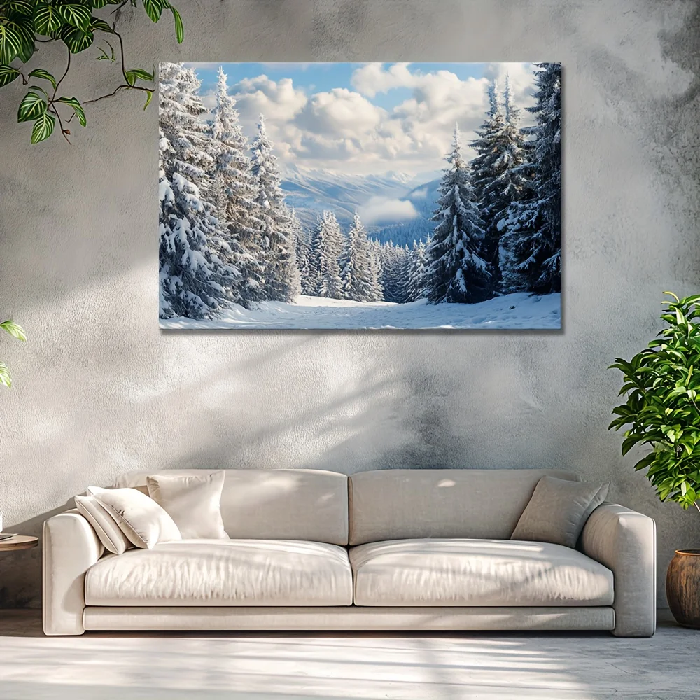 Snow scene cold forest poster wooden frame art canvas HD poster printing mural for home room living room bedroom