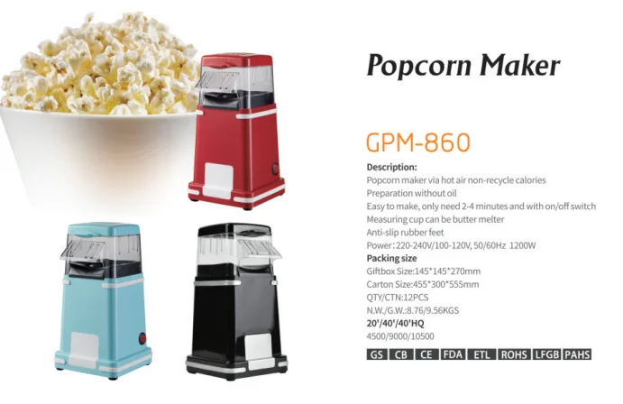 Factory low price ABS Popcorn Maker 1200W electric automatic small household popcorn machine for kitchen