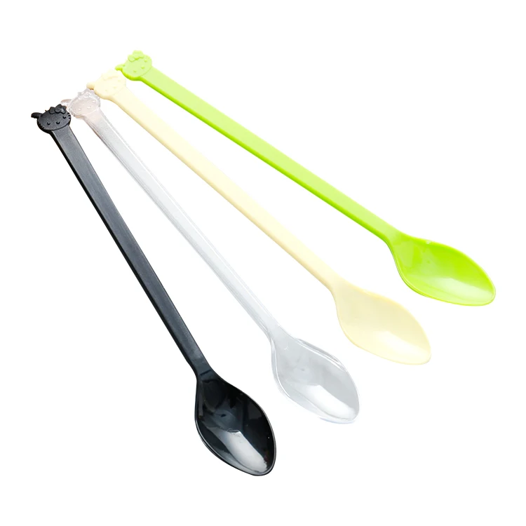 
Standard disposable plastic long handle PS Milk tea fruit drink coffee spoon 