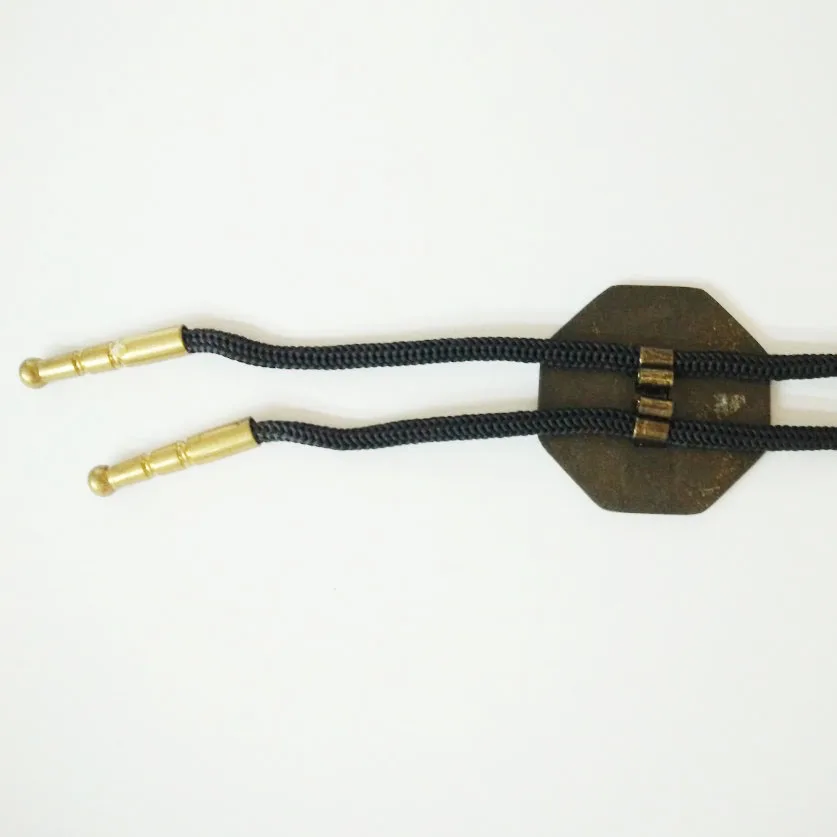 decorative fashion custom made metallic metal Octagonal shaped logo antique gold plated western cowboy bolo tie necklace