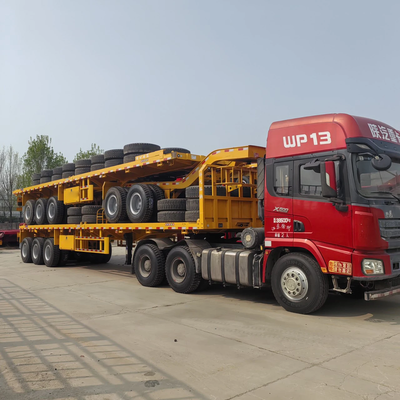 Mongolia Market Coal Loading Flatbed Semi Trailer Double Interlink 40ft Container Semi Trailer