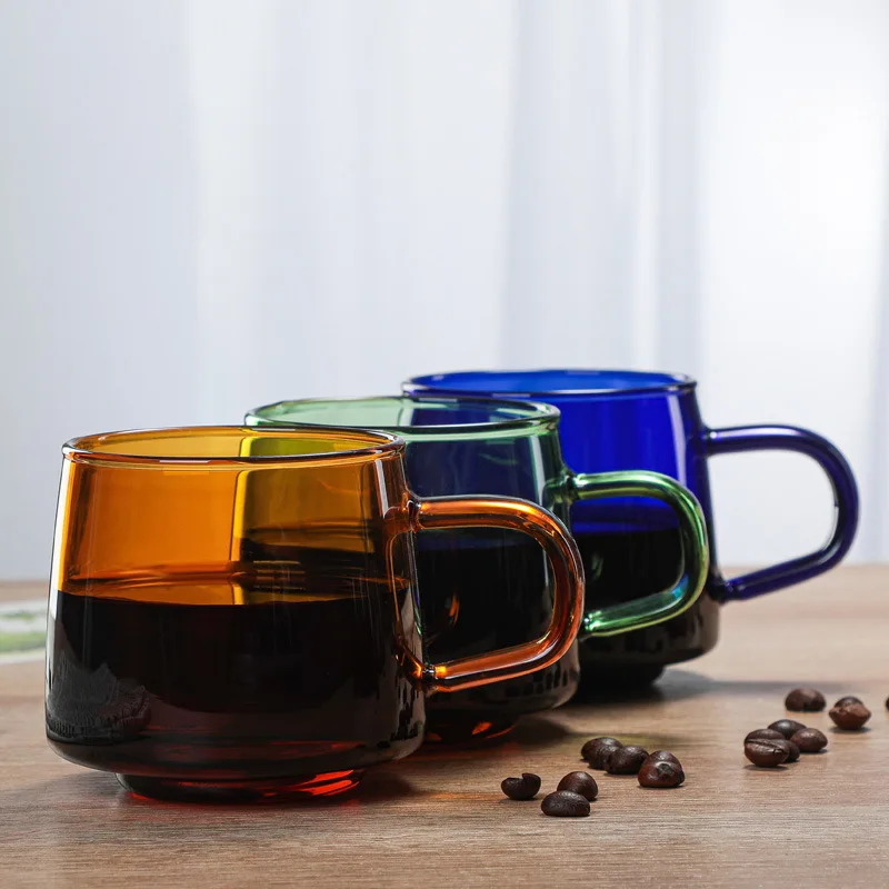 Heat Resistant Borosilicate Colored Glass Drinking Glass Coffee Mug 300ml Glass Coffee Cup  With Saucer