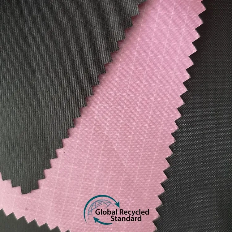 Ripstop fabric Eco friendly GRS Certified sustainable 100% recycled PET RPET polyester ripstop recycled Pet fabric polyester