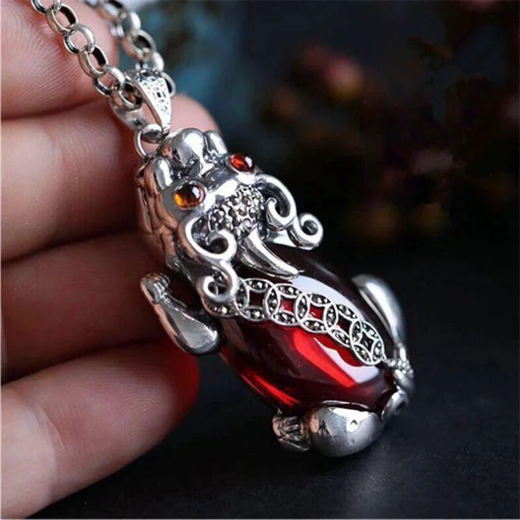 Wholesale Men Women Garnet Pendants S925 Silver Plated Pixiu Pendant Necklace