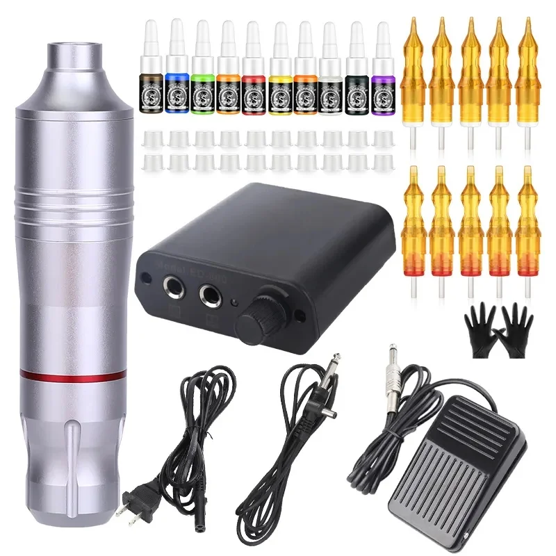 Tattoo Supplies Kits Professional Electric Rotary Tattoo Machine Ink Cartridge Full Complete Set Tattoo