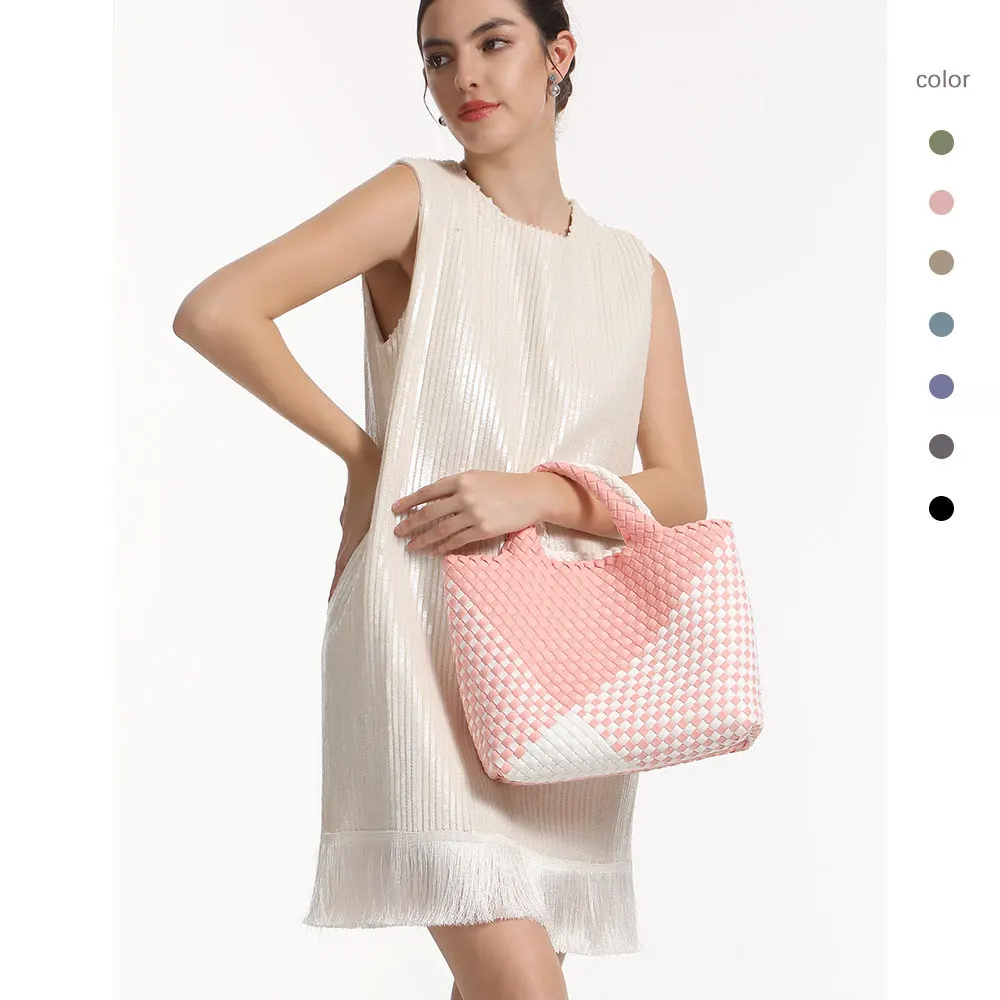 High Quality Neoprene Woven Bag Handmade Woven Handbag 2pcs Set Shoulder Large Neoprene Tote Bag