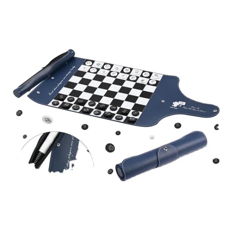 Travel Roll Up Leather Chess Set Chess Game Set with Checkers New Detachable Portable Chess Game Set for Home Outdoor