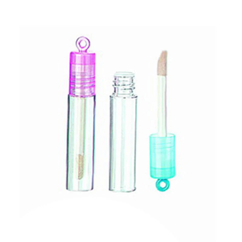 Custom logo empty pink lipgloss tube with round keychain lip gloss containers with wand for cosmetic tube
