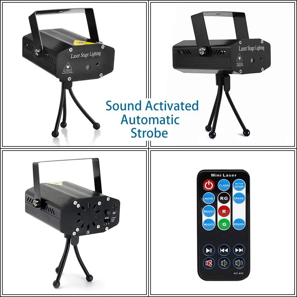 2 IN 1 Disco DJ Lights Strobe Rave Stage Light Projector Sound Activated Remote Control For Parties Show Bar Club Birthday