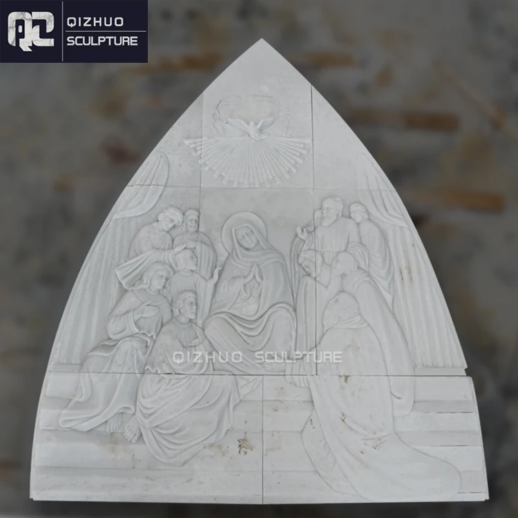 Hand Carved Religious Christ Decorated Holy Family White Marble Jesus Relief Statue for Church