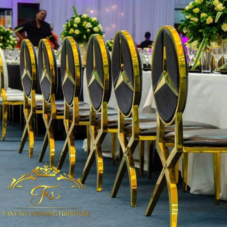 Unique hot sales oval back stainless steel white wedding chairs with cushion