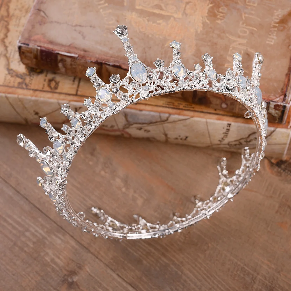 High Quality Luxury Crystal Full Round Crown Vintage Bridal Tiara Baroque Wedding Hair Ornaments