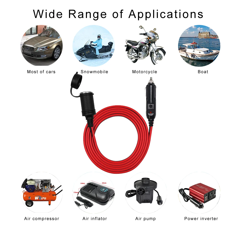 Car Cigarette Lighter Socket Plug Adapter Charger 3A Fuse Holder Cord Male Female 12V Automobile Car Cigarette Power Cable