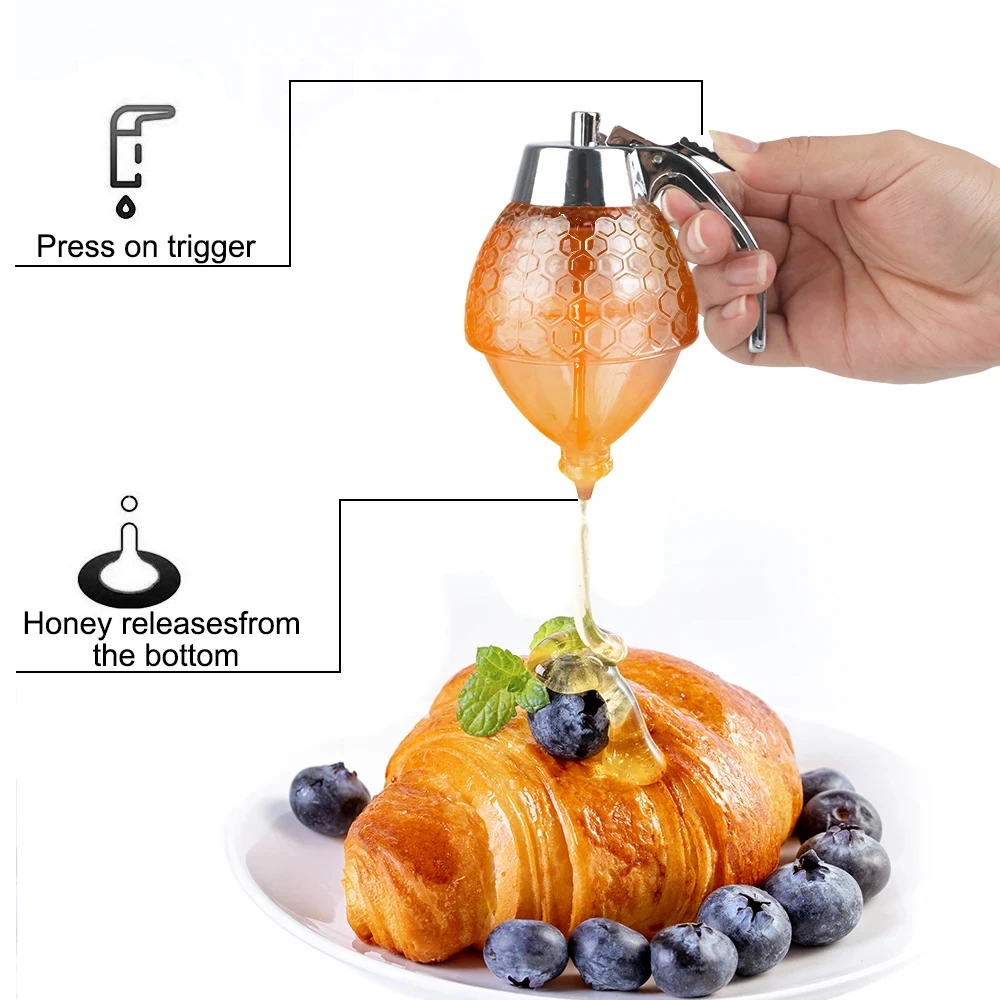 Factory wholesale 8oz honey comb shaped honey pot honeycomb jar no drip maple syrup glass honey dispenser with stand