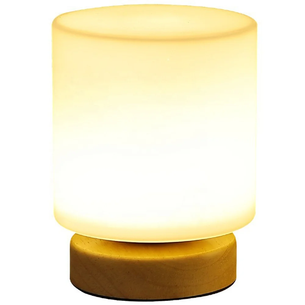 Factory Supply Solid Wood Base Table Lamp White Glass Round/Square Room Reading Lamps Creative LED Soft Light Night