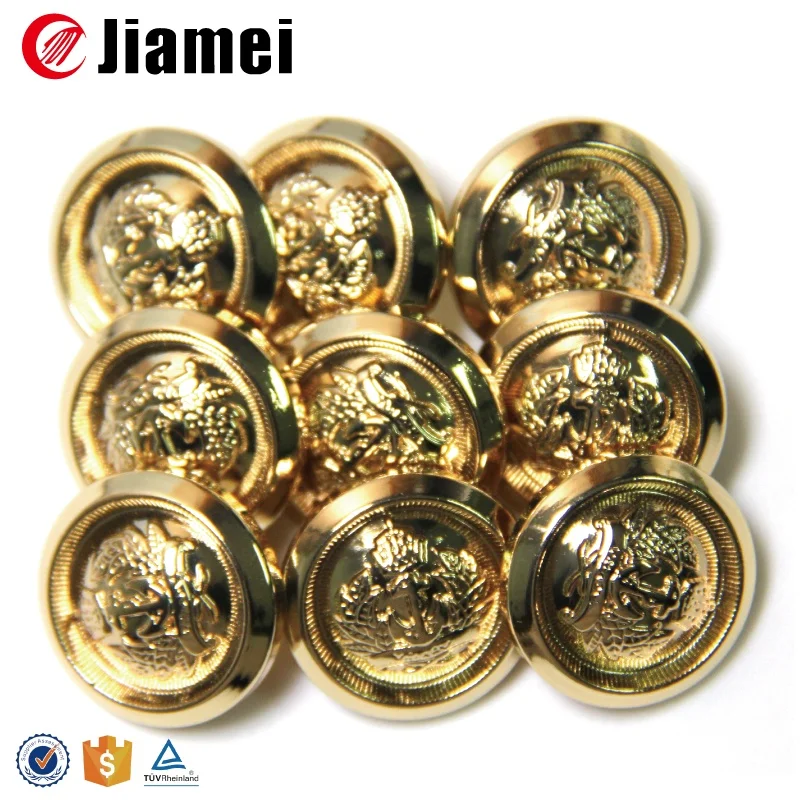 Buttons Embossed Metal Shiny Military Style Custom Gold Silver 1-hole Button Factory Shank Pattern Embossed Brass Round 15 Days