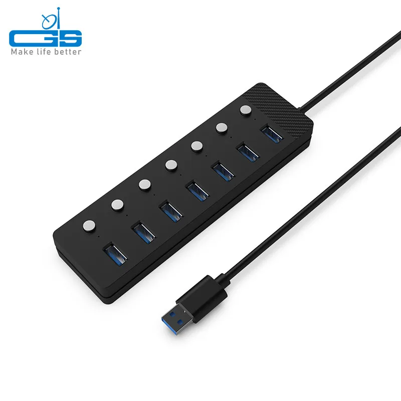 7-port USB Splitter USB3.0 HUB Fast Charging Adapter External Power Supply Aluminum