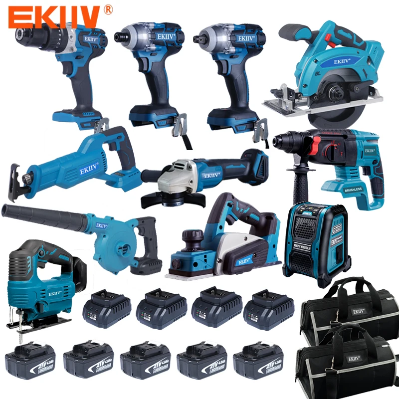 EKIIV 21V multifunctional rechargeable lithium battery professional home repair tool set 18 PCS popular in Europe and America