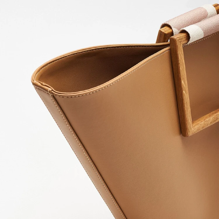 Paparazzi PA0341 Factory Price Large Capacity Wooden Handle Leather Bucket Tote Bag Women Ladies With Small Pouch