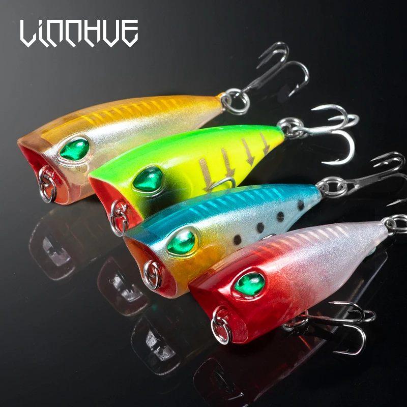 LINNHUE Fishing Lure Floating Popper 3.2g 4.3cm Treble Hook Sound Bead Lure Fish Hard Bait Artificial Accessories Luya Fishing