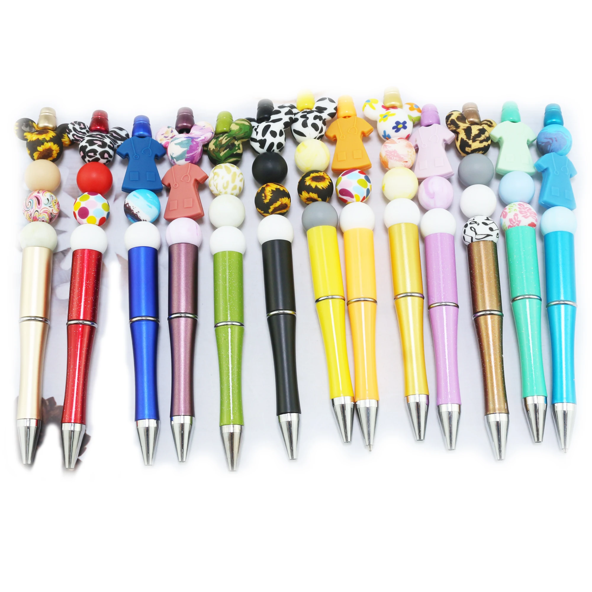 2022 New Style DIY Silicone Beaded Pens Office School Writing Supplies Plastic Ballpoint Pen