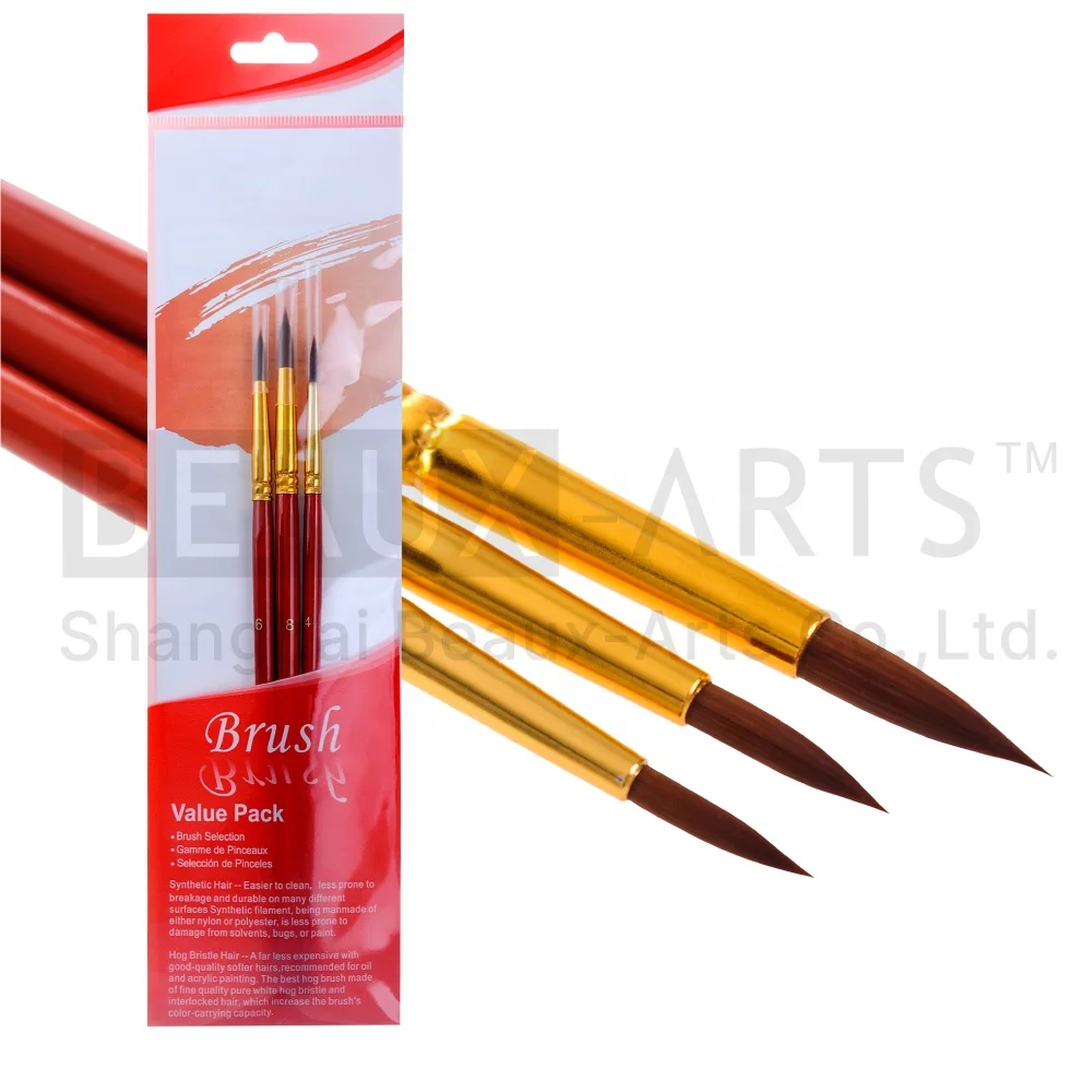 3pcs Synthetic Acrylic Artist Art Paint Brush Hair Silver Aluminium Ferrule and Blue Wooden Handle