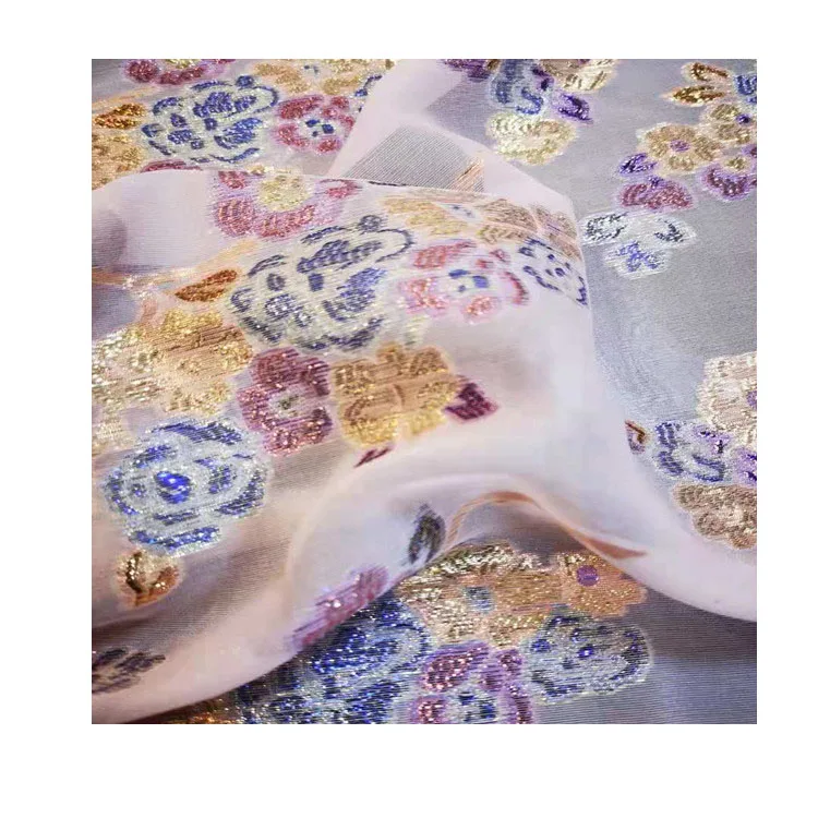 Фабричная оптовая продажа Ультрапрозрачная ткань из чистого шелка с люрексом и металлической проволокой для женщин