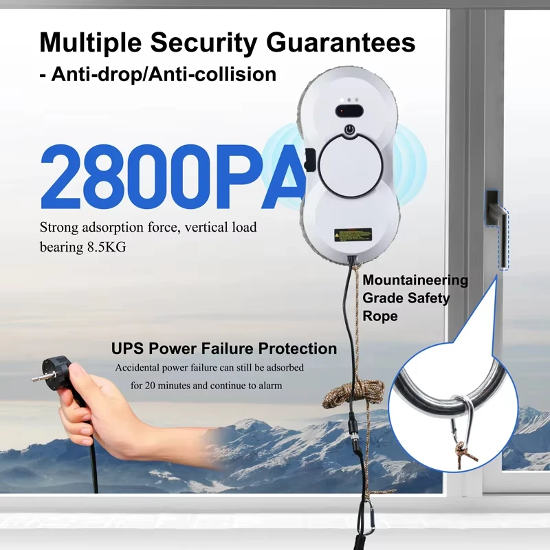 Fully Automatic W17S Smart Sweep Robot For home 2800pa Glass Cleaning Dual 35ML Auto Water Spray Vacuum Window Cleaning Robot