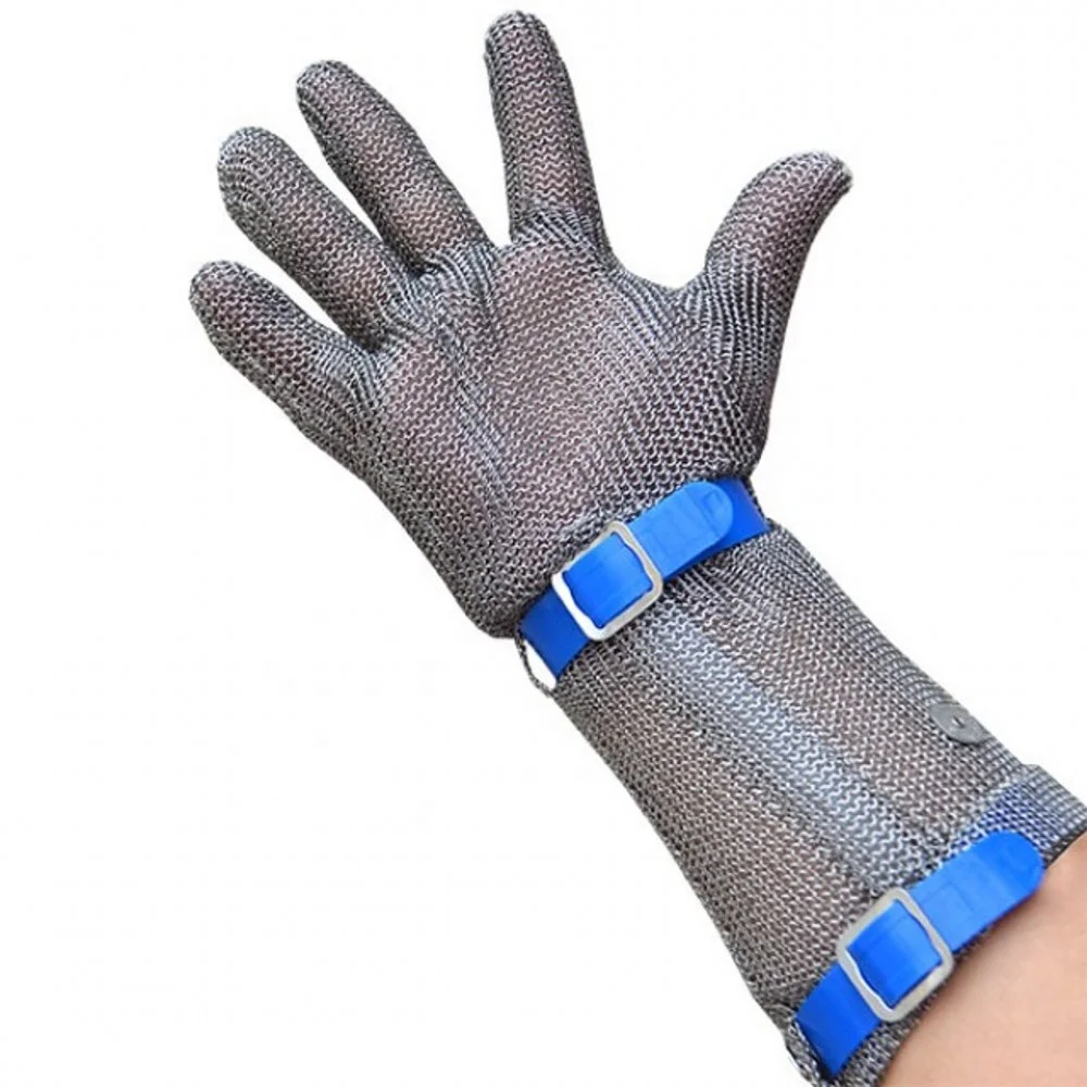 Ring Mesh Gloves Stainless Steel Chainmail Gloves Hand Protection Safety Gloves with 15 cm cuff for Meat processors