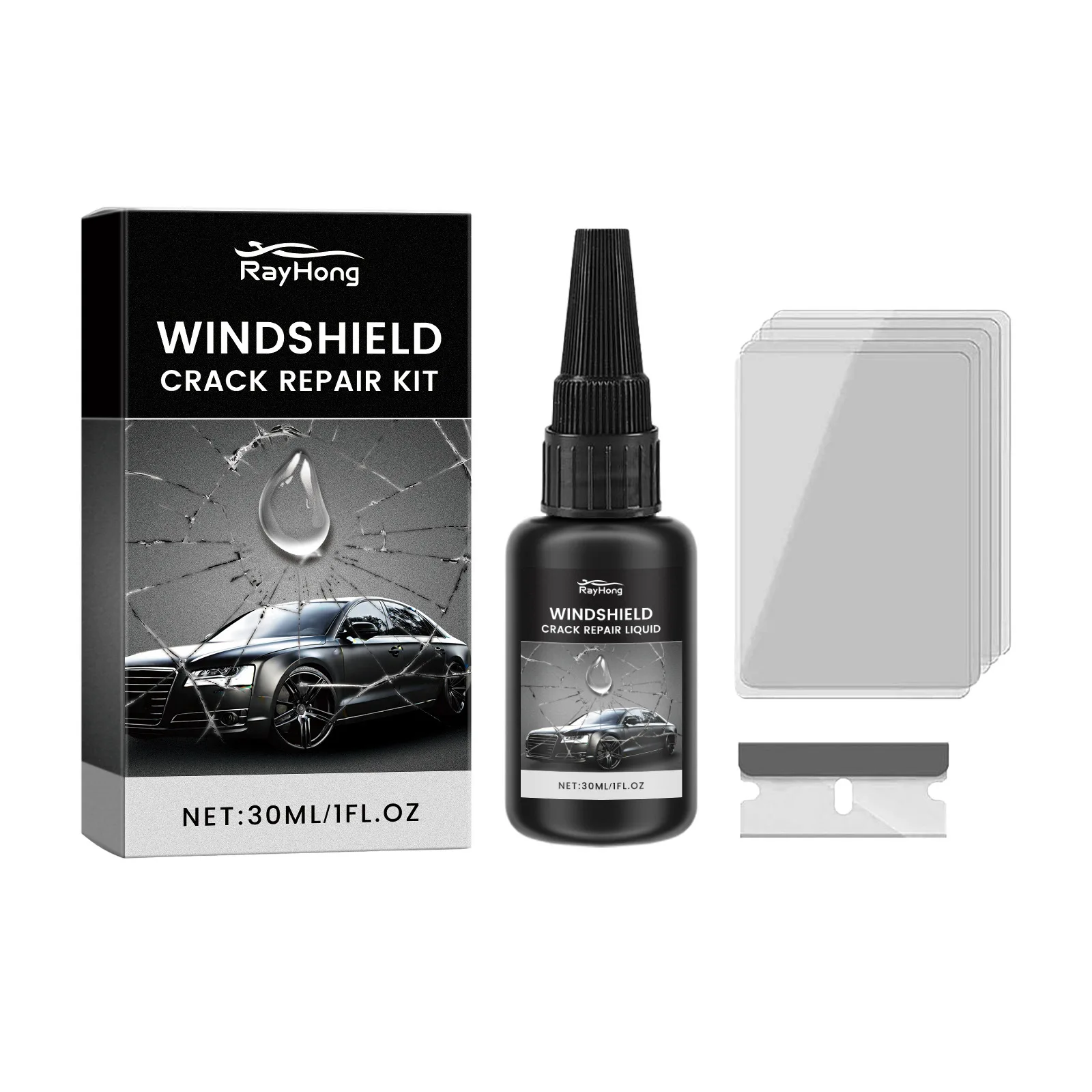 High quality Rayhong car front and rear glass crack prevention and scratch repair clear vision windshield repair adhesive kit