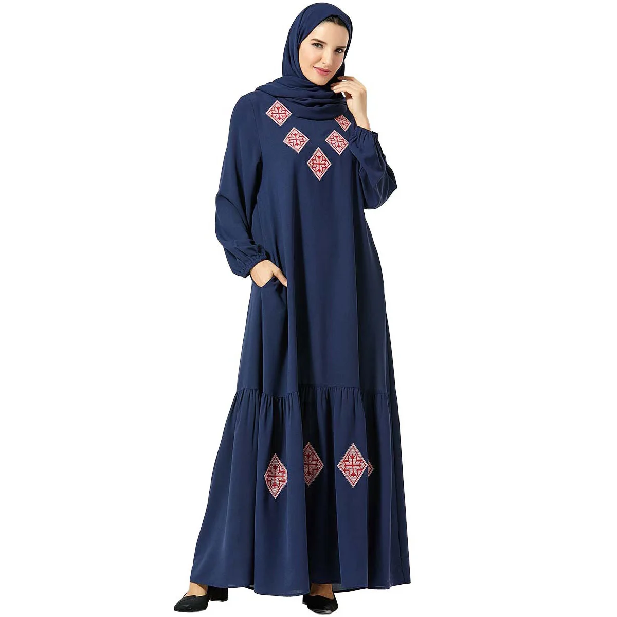 High quality UAE Velvet Long Sleeve Fashion Boutique  Print Muslim Abaya Arab Emirates Women Dress