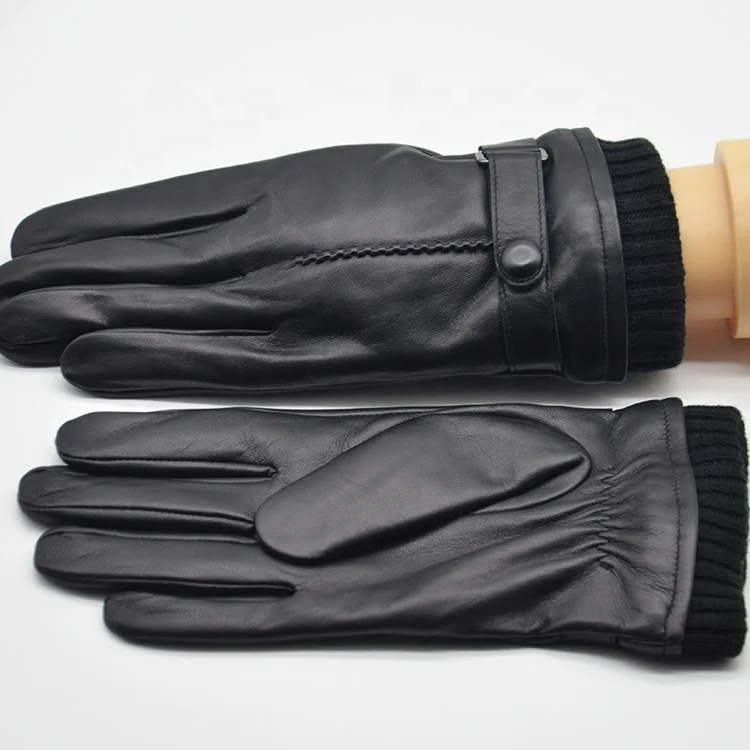 Custom Lambskin Black Leather Gloves Winter Keep Warm Fashion Leather Gloves Men