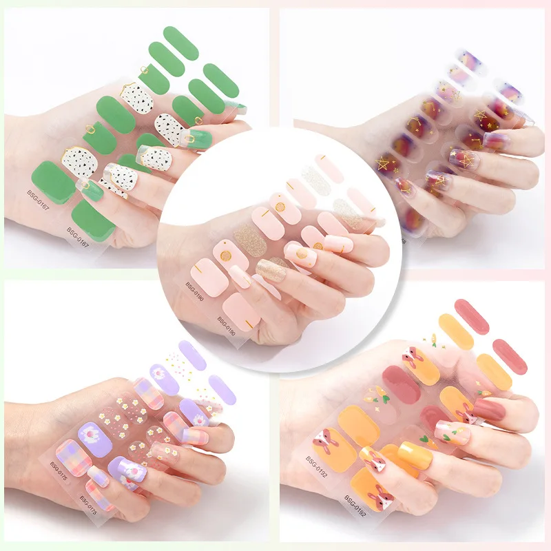 172 Designs Beach Vacation 3D Semi cured Gel Nail Sticker Easy DIY Flower Nail Polish Gel Nail Wrap
