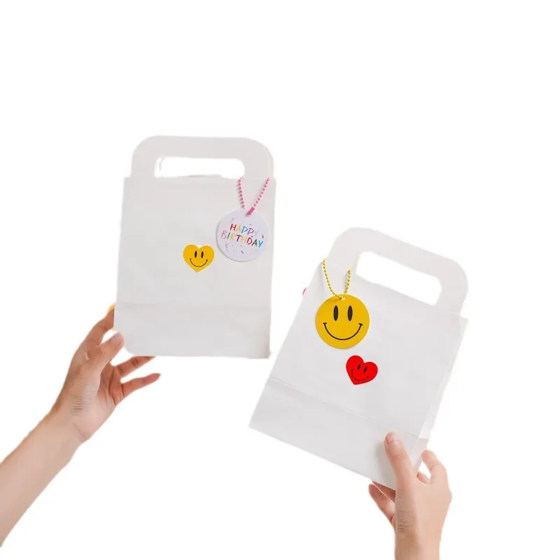 Factory Wholesale Paper Sweet Packaging Bags Custom Small White Kraft Paper Bag with Diecut Handle