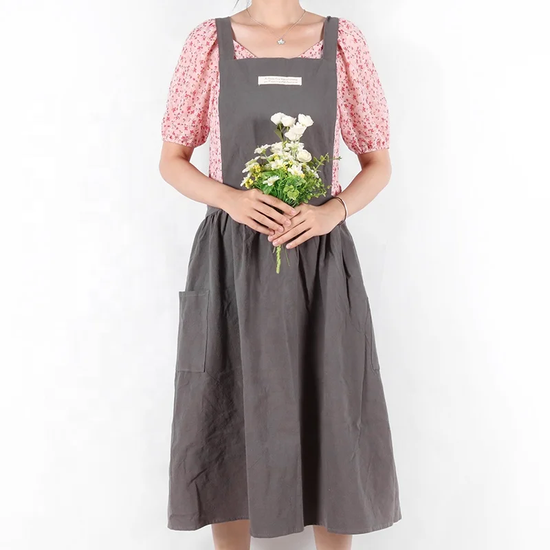 CHANGRONG Custom Women Cotton Linen Bib Apron for Cooking Baking Crafting Flower