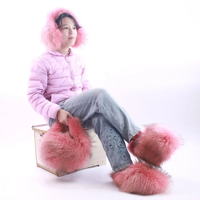 fashion raccoon fur handbag  for women wholesale adult plush clutch furry bag