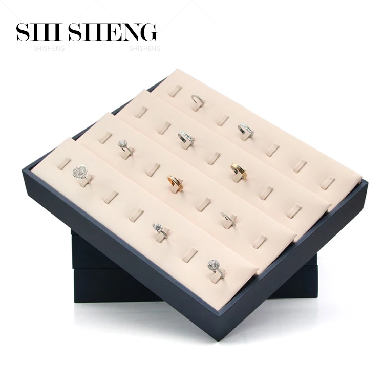 SHI SHENG Wholesale Custom Ring Pendant Necklace Jewellery Packaging Trays Pu Leather Stackable Jewelry Display Tray