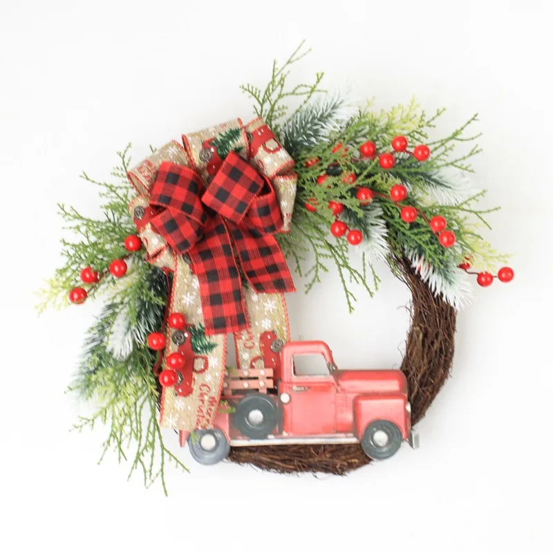 2024 Handmade Door Hanging Outdoor Wreath Christmas Garland With Red Truck