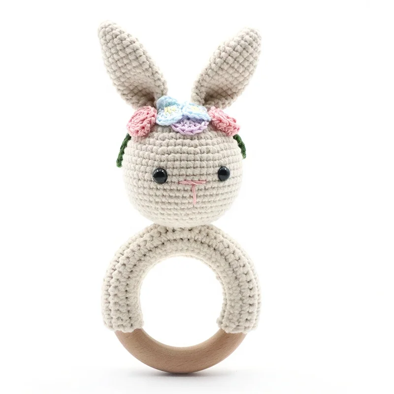 Высококачественное деревянное кольцо с милыми животными на заказ, детская погремушка-кролик ручной работы
